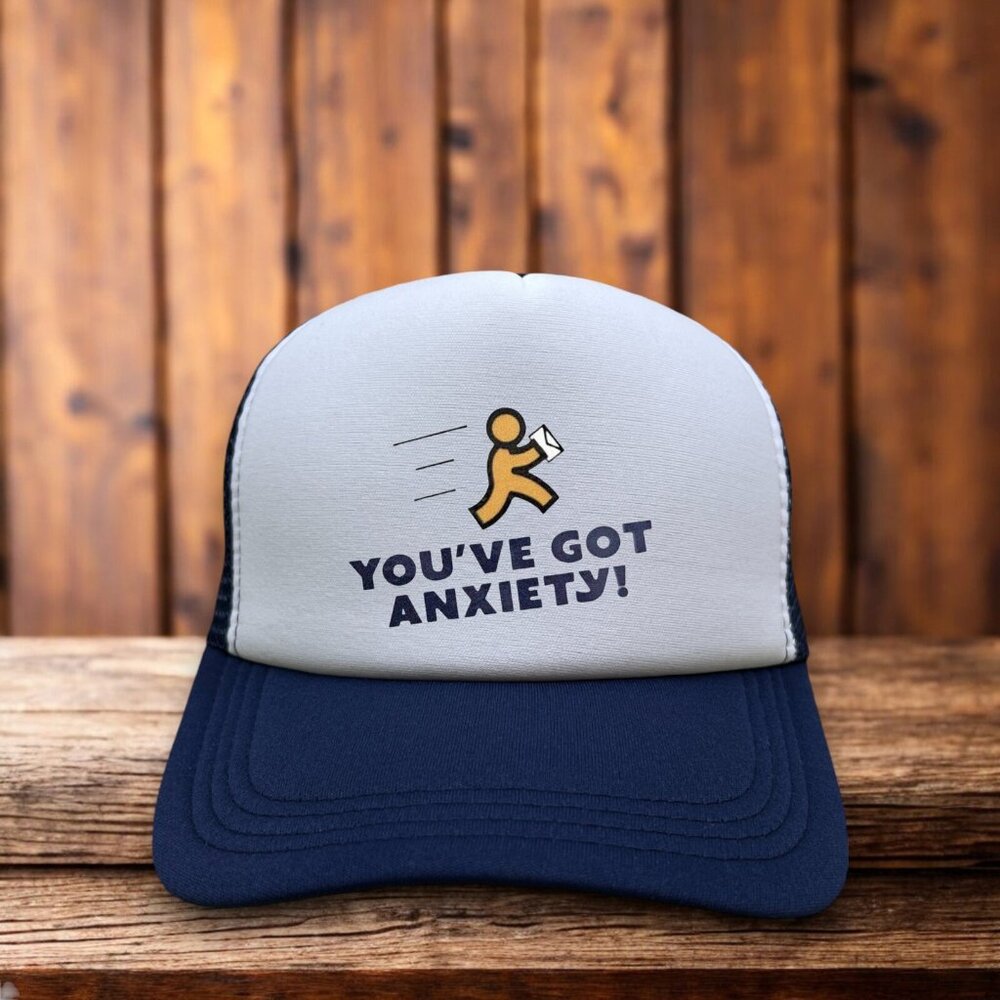You've Got Anxiety Unisex Trucker Hat Navy AOL Instant Messenger Parody 90s Gift